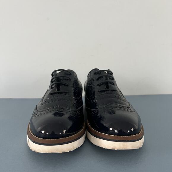 Boden Nina Navy Blue Patent Leather Platform Brogues Wingtip Loafers - Picture 3 of 10
